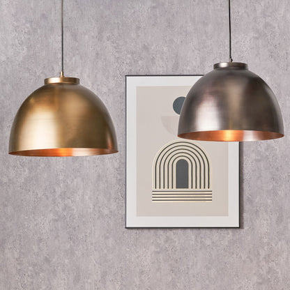 Antique Brass Domed Metal Industrial Pendant Light With Black Fabric Cable Adjustable Dimmable Ceiling Light 129x45x45cm | Click Style