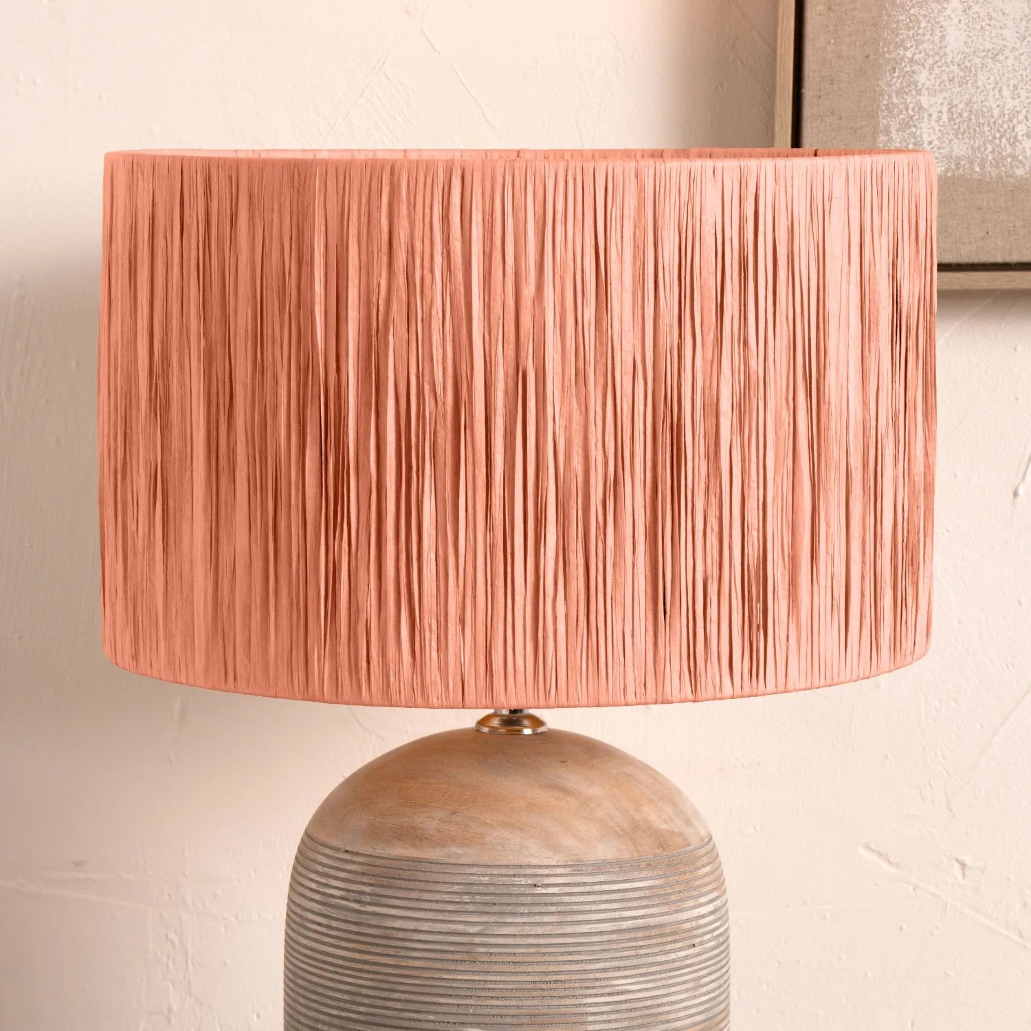Apricot Peach Raffia Drum Lampshade with Wrapped Textured Finish – Light Shade for Ceiling Table & Floor Lamps 35cm/14in - Click Style