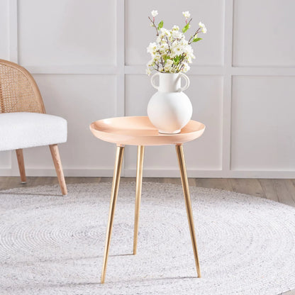 Apricot Peach Round Tripod Enamel Side Table with Gold Metal Legs – Modern Accent Table 58x44x44cm - Click Style