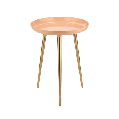 Apricot Peach Round Tripod Enamel Side Table with Gold Metal Legs – Modern Accent Table 58x44x44cm - Click Style