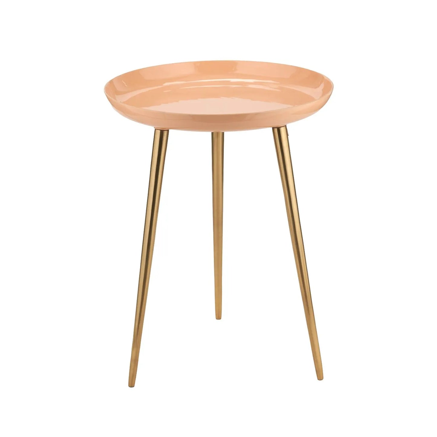 Apricot Peach Round Tripod Enamel Side Table with Gold Metal Legs – Modern Accent Table 58x44x44cm - Click Style