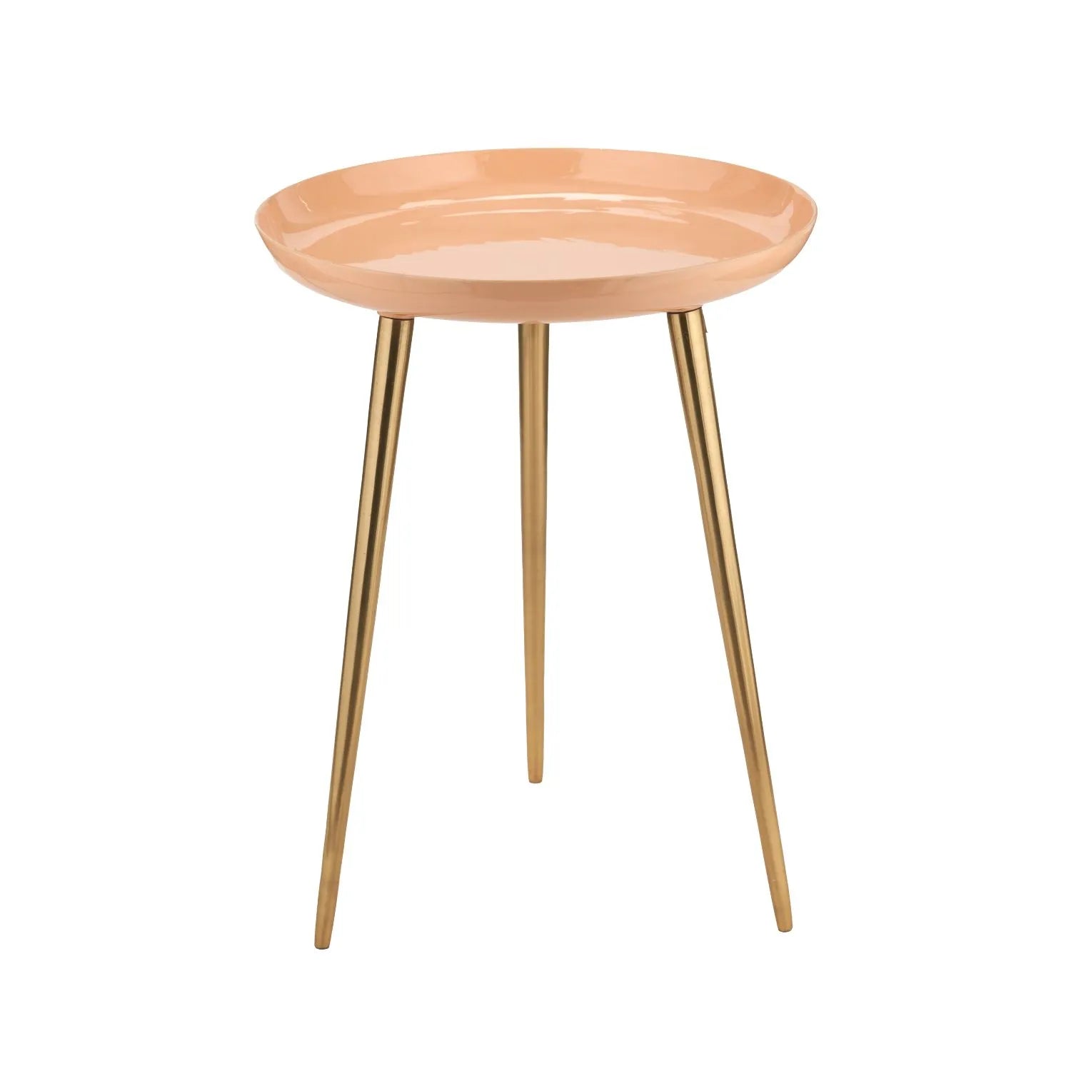 Apricot Peach Round Tripod Enamel Side Table with Gold Metal Legs – Modern Accent Table 58x44x44cm - Click Style