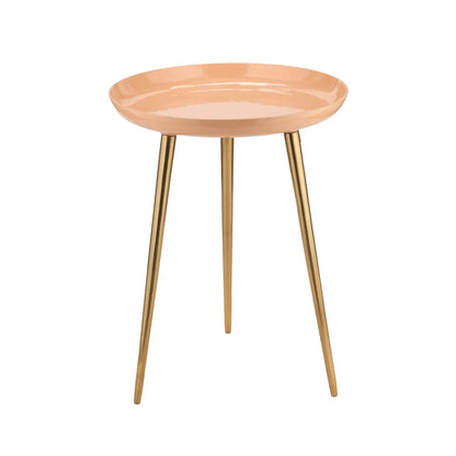 Apricot Peach Round Tripod Enamel Side Table with Gold Metal Legs – Modern Accent Table 58x44x44cm - Click Style