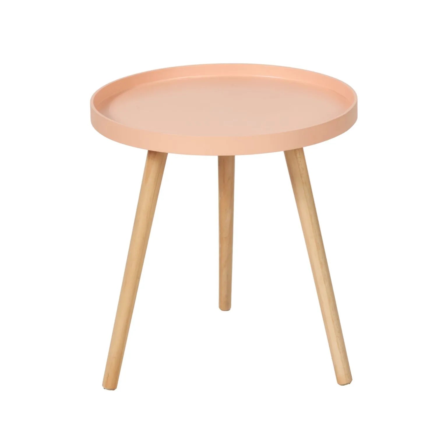 Apricot Peach Round Tripod Side Table with Pine Wooden Legs – Small Bedside or Coffee Table 43.5x41cm - Click Style