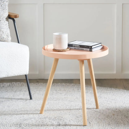 Apricot Peach Round Tripod Side Table with Pine Wooden Legs – Small Bedside or Coffee Table 43.5x41cm - Click Style