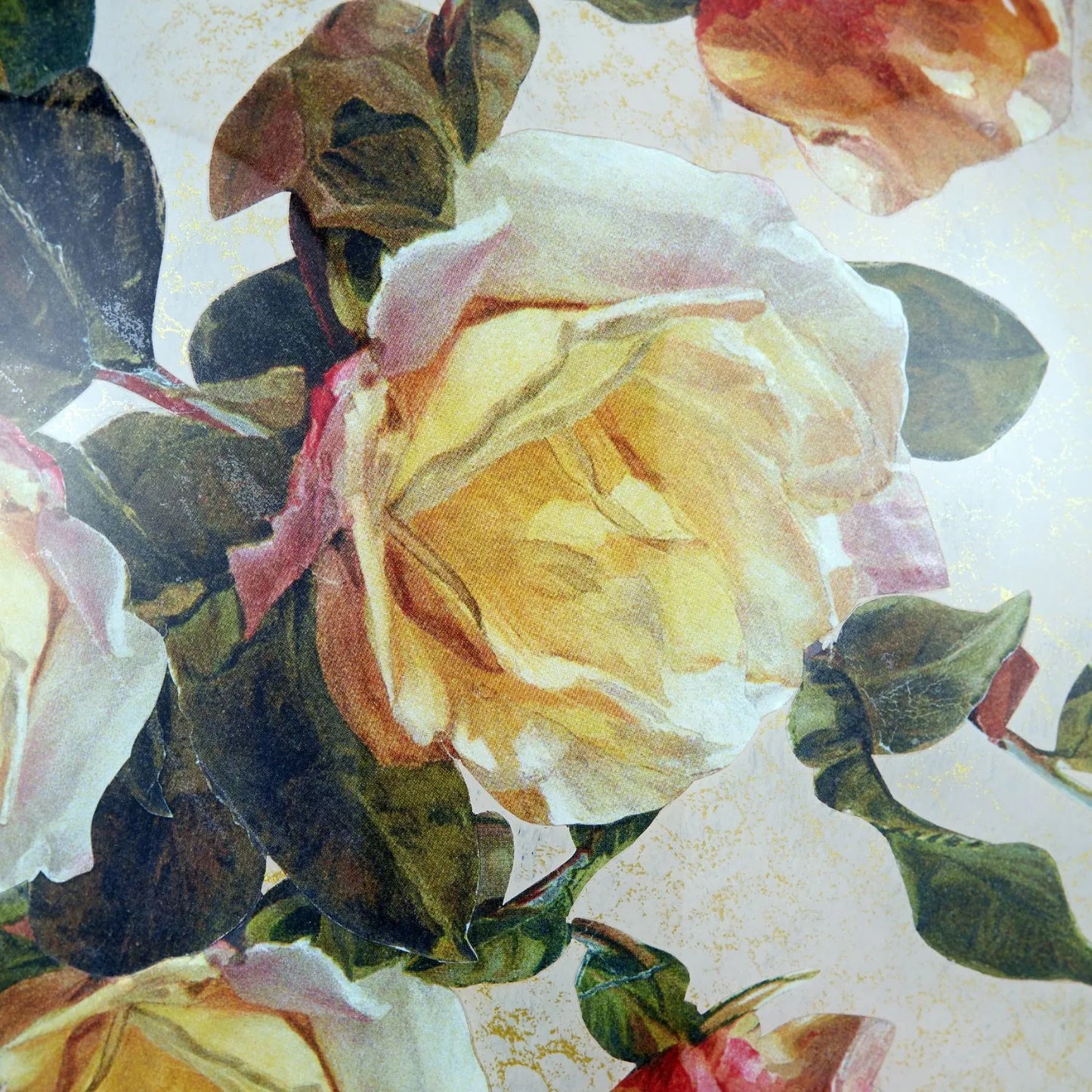 Jenny Worrall Apricot Peach & Yellow Rose & Foliage Cream Stone & Gold Glass Table Lamp Base with Bulbous Shape & Antique Brass Feet – Handcrafted Luxury Floral Lighting 42x28x28cm | Click Style