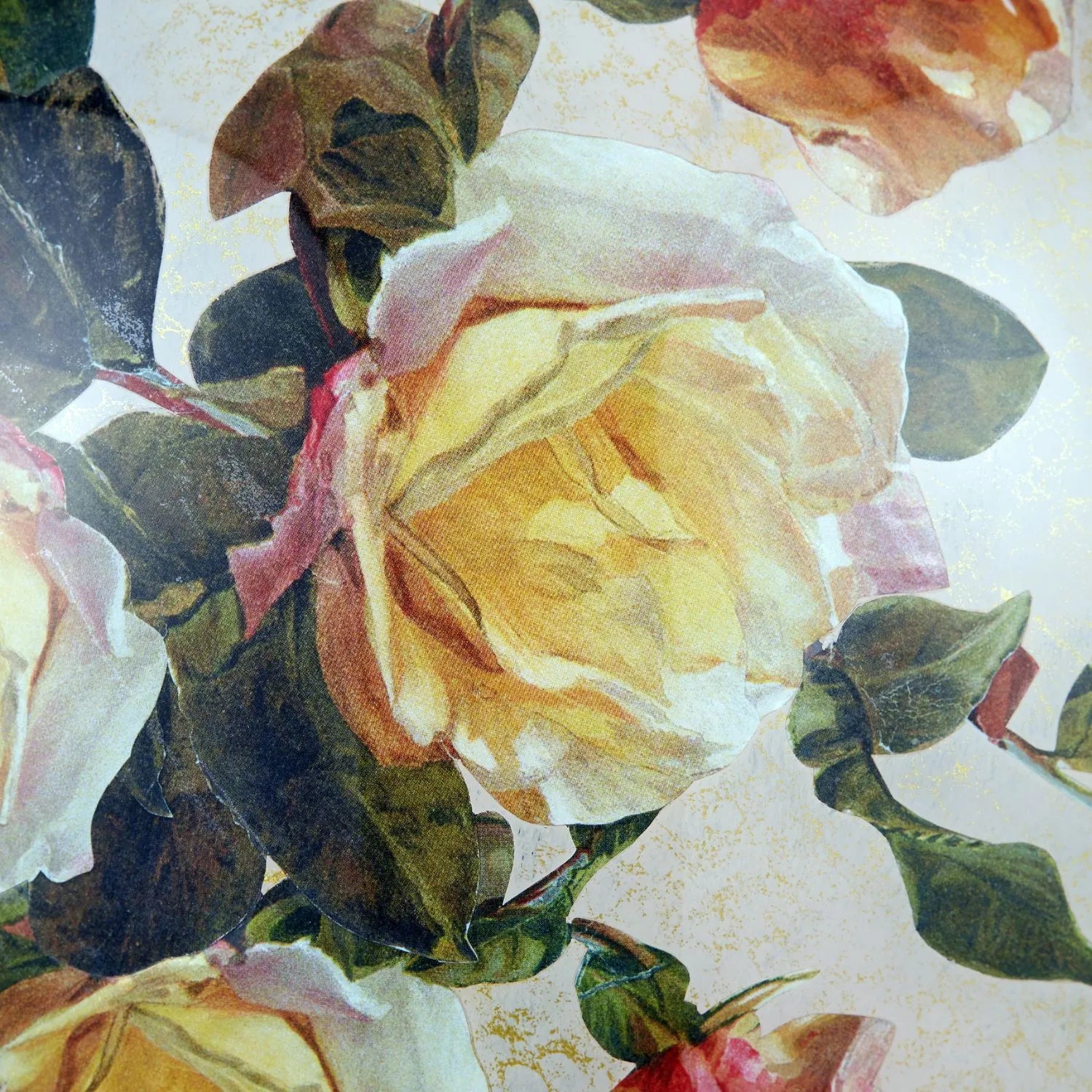 Jenny Worrall Apricot Peach & Yellow Rose & Foliage Cream Stone & Gold Glass Table Lamp Base with Bulbous Shape & Antique Brass Feet – Handcrafted Luxury Floral Lighting 42x28x28cm | Click Style