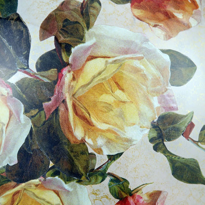 Jenny Worrall Apricot Peach & Yellow Rose & Foliage Cream Stone & Gold Glass Table Lamp Base with Bulbous Shape & Antique Brass Feet – Handcrafted Luxury Floral Lighting 42x28x28cm | Click Style