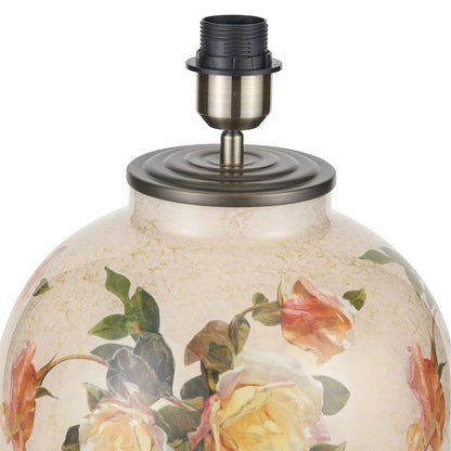 Jenny Worrall Apricot Peach & Yellow Rose & Foliage Cream Stone & Gold Glass Table Lamp Base with Bulbous Shape & Antique Brass Feet – Handcrafted Luxury Floral Lighting 42x28x28cm | Click Style