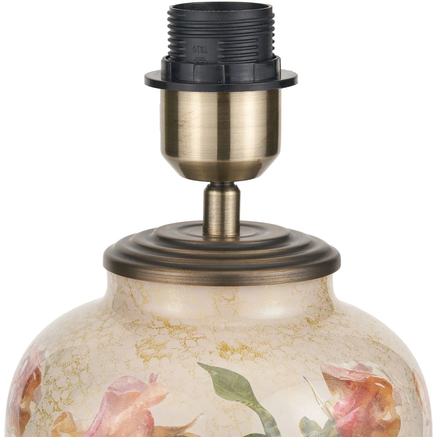 Jenny Worrall Apricot Peach & Yellow Rose & Foliage Cream & Gold Glass Table Lamp Base with Bulbous Shape & Antique Brass Feet – Handcrafted Luxury Floral Lighting 30x16x16cm | Click Style