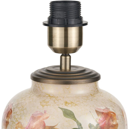 Jenny Worrall Apricot Peach & Yellow Rose & Foliage Cream & Gold Glass Table Lamp Base with Bulbous Shape & Antique Brass Feet – Handcrafted Luxury Floral Lighting 30x16x16cm | Click Style