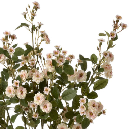 Artificial Cream & Pale Blush Wild Meadow Rose Spray with Long Stem Multiple Blooms & Rosebuds – Lifelike Pink Faux Rose Flowers with Realistic Green Foliage 74cm – Multiple Stems Showing Rosebuds Branching & Serrated Green Foliage | Click Style