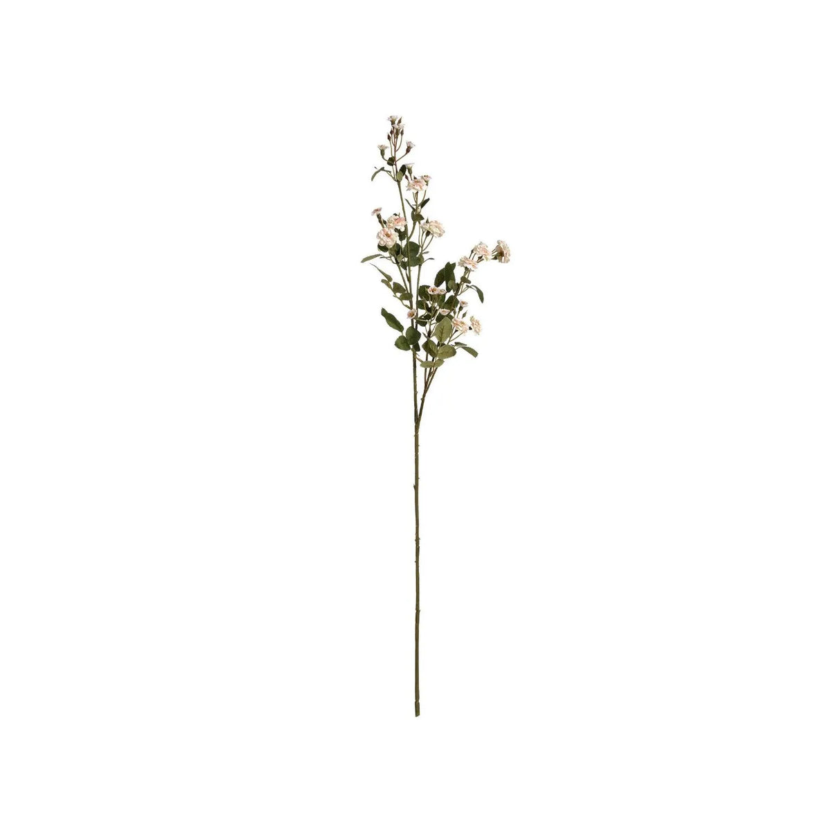 Artificial Cream & Pale Blush Wild Meadow Rose Spray with Long Stem Multiple Blooms & Rosebuds – Lifelike Pink Faux Rose Flowers with Realistic Green Foliage 74cm – Full Single Stem View | Click Style
