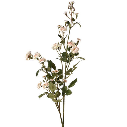 Artificial Cream & Pale Blush Wild Meadow Rose Spray with Long Stem Multiple Blooms & Rosebuds – Lifelike Pink Faux Rose Flowers with Realistic Green Foliage 74cm – Full Stem Showing Multiple Blooms Rosebuds & Serrated Green Foliage | Click Style