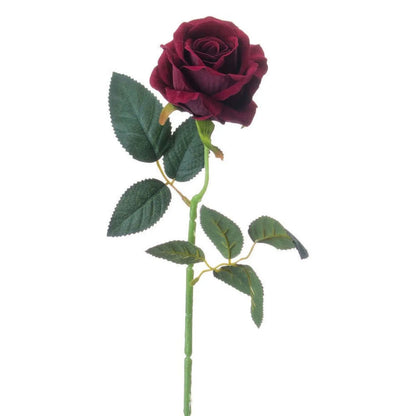 Artificial Deep Red Rose Stem with Realistic Green Foliage – Lifelike Red Faux Rose Flower with Detailed Leaves 53cm | Click Style