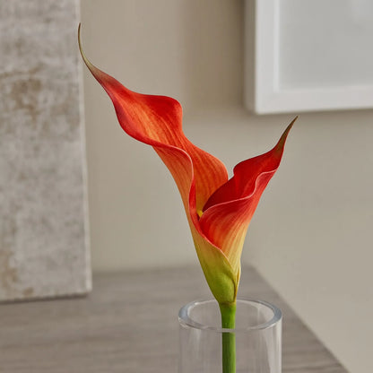 Artificial Fireglow Calla Lily Stem with Sunset Red & Orange Petal-Like Spathe – Lifelike Faux Zantedeschia Flower 70cm | Click Style