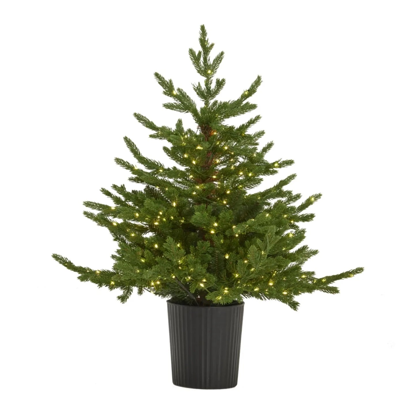 Artificial Green 3ft Pre-Lit Christmas Tree in Pot with 300 Warm White LED Lights – Potted Faux Fir Indoor Decoration | Click Style