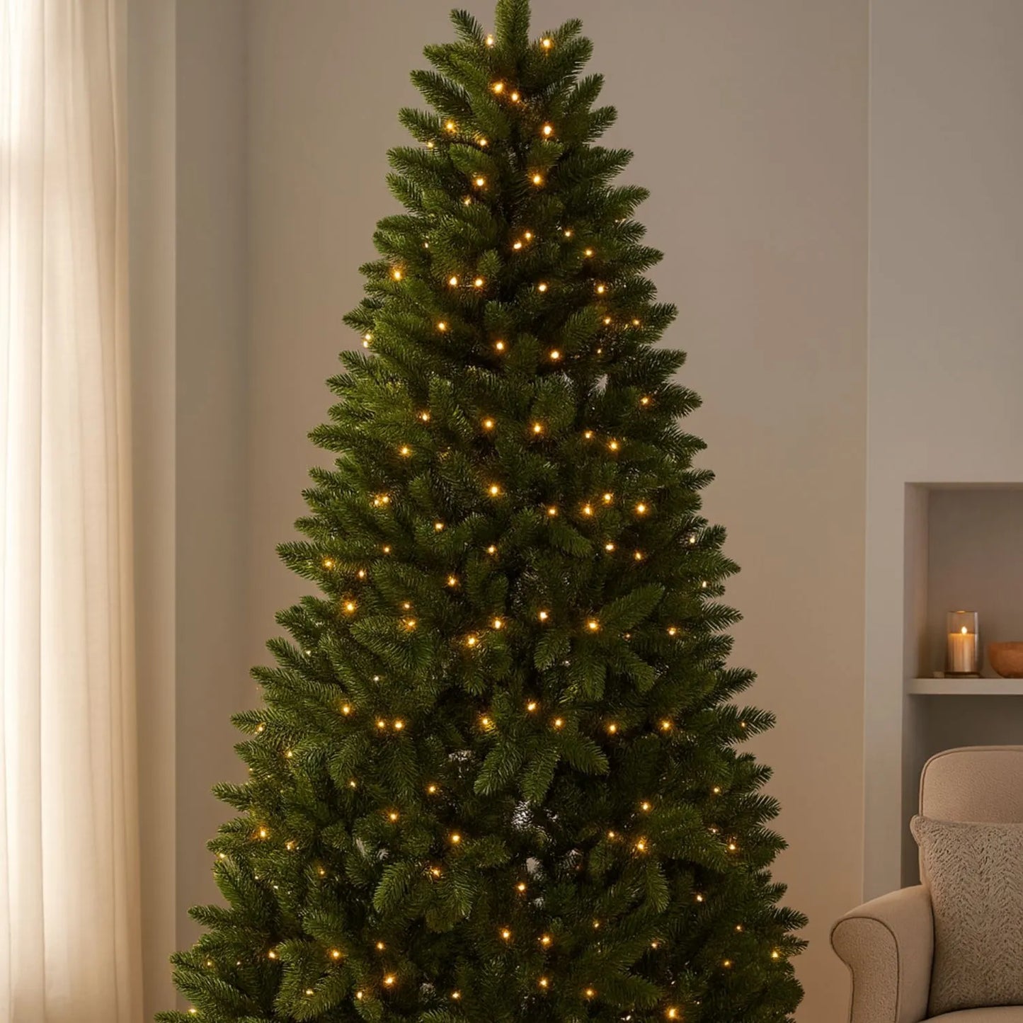 Artificial Green 7ft Pre-Lit Christmas Tree with 400 Brilliant LED Lights – Realistic Faux Forest Fir | Click Style