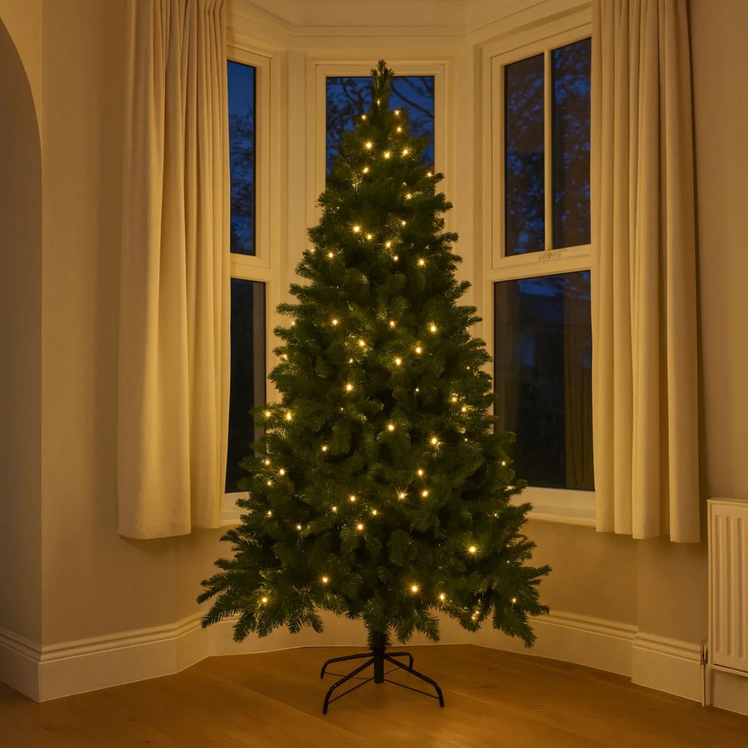 Artificial Green 7ft Pre-Lit Christmas Tree with 400 Brilliant LED Lights – Realistic Faux Forest Fir | Click Style