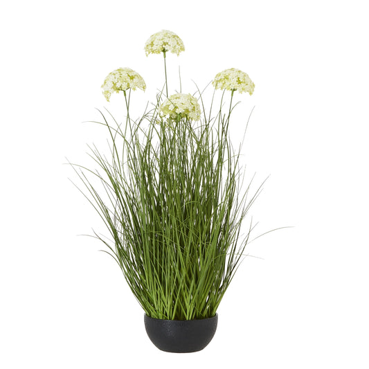 Artificial Large Floor Standing White Allium Schubertii 120x22cm Green & White Potted Faux Plant for Home Decor - Click Style