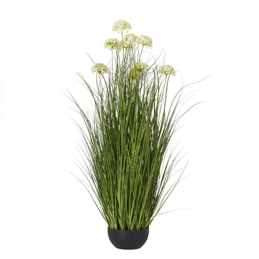 Artificial Large Floor Standing White Allium Schubertii 70x17cm Green & White Potted Faux Plant for Home Decor - Click Style