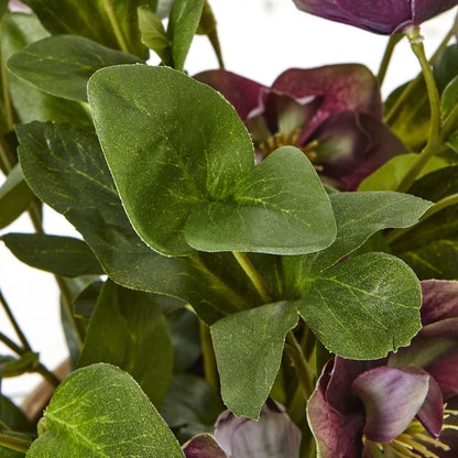 Artificial Mulberry Hellebore Plant in Taupe Ceramic Pot – Realistic Plum Faux Christmas Rose Flower Arrangement 41x38x33cm – Close-Up of Green Foliage & Natural Leaf Veining | Click Style