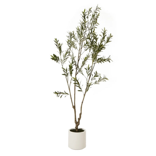 Artificial Olive Tree in White Pot with Black Olives 210cm Large Faux Olive Tree - Click Style