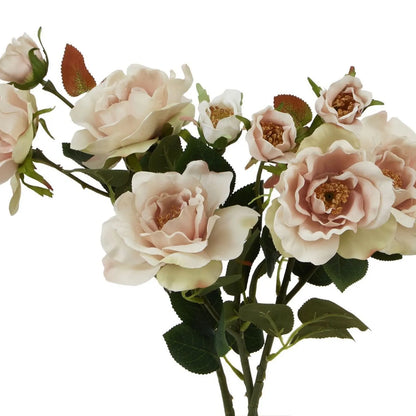 Artificial Pale Blush Tea Rose Stem with Open Blooms & Rosebud – Lifelike Palest Blush Pink Faux Rose Flowers with Realistic Green Foliage 60cm – Multiple Stems Showing Open Blooms Rosebuds & Realistic Green Foliage | Click Style