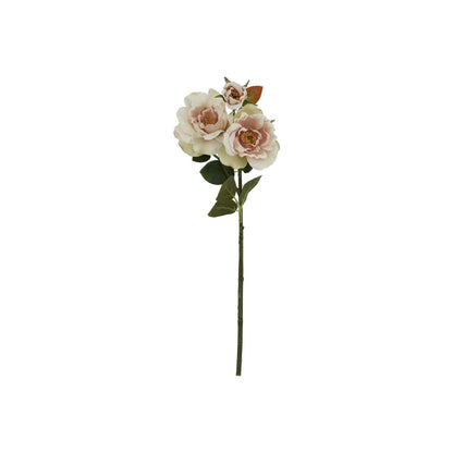 Artificial Pale Blush Tea Rose Stem with Open Blooms & Rosebud – Lifelike Palest Blush Pink Faux Rose Flowers with Realistic Green Foliage 60cm – Full Stem View | Click Style