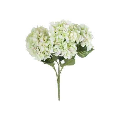 Artificial Pale Green Multi-Bloom Hydrangea Bouquet Stem with Realistic Foliage – Large Lifelike Faux Light Lime Green Hydrangea 58cm – Full Stem View | Click Style