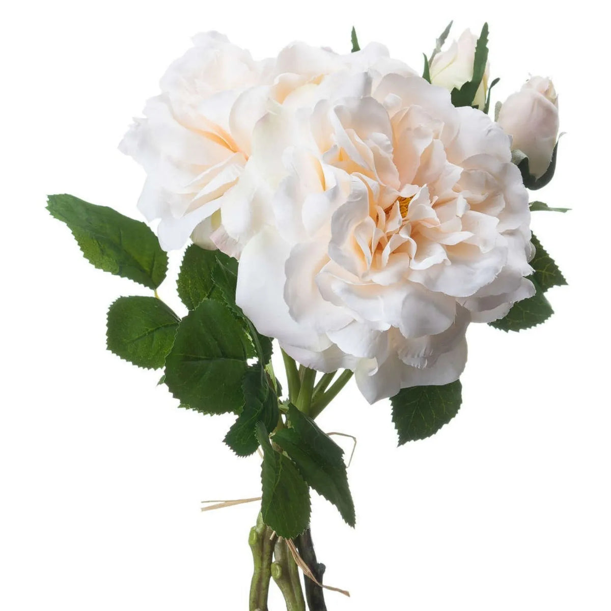 Artificial Pale Peach & Cream Rose Bunch with 3 Twine-Bound Stems – Realistic Faux Peachy Rose Posy 35x25x25cm – Close-Up of Open Blooms & Rosebuds | Click Style