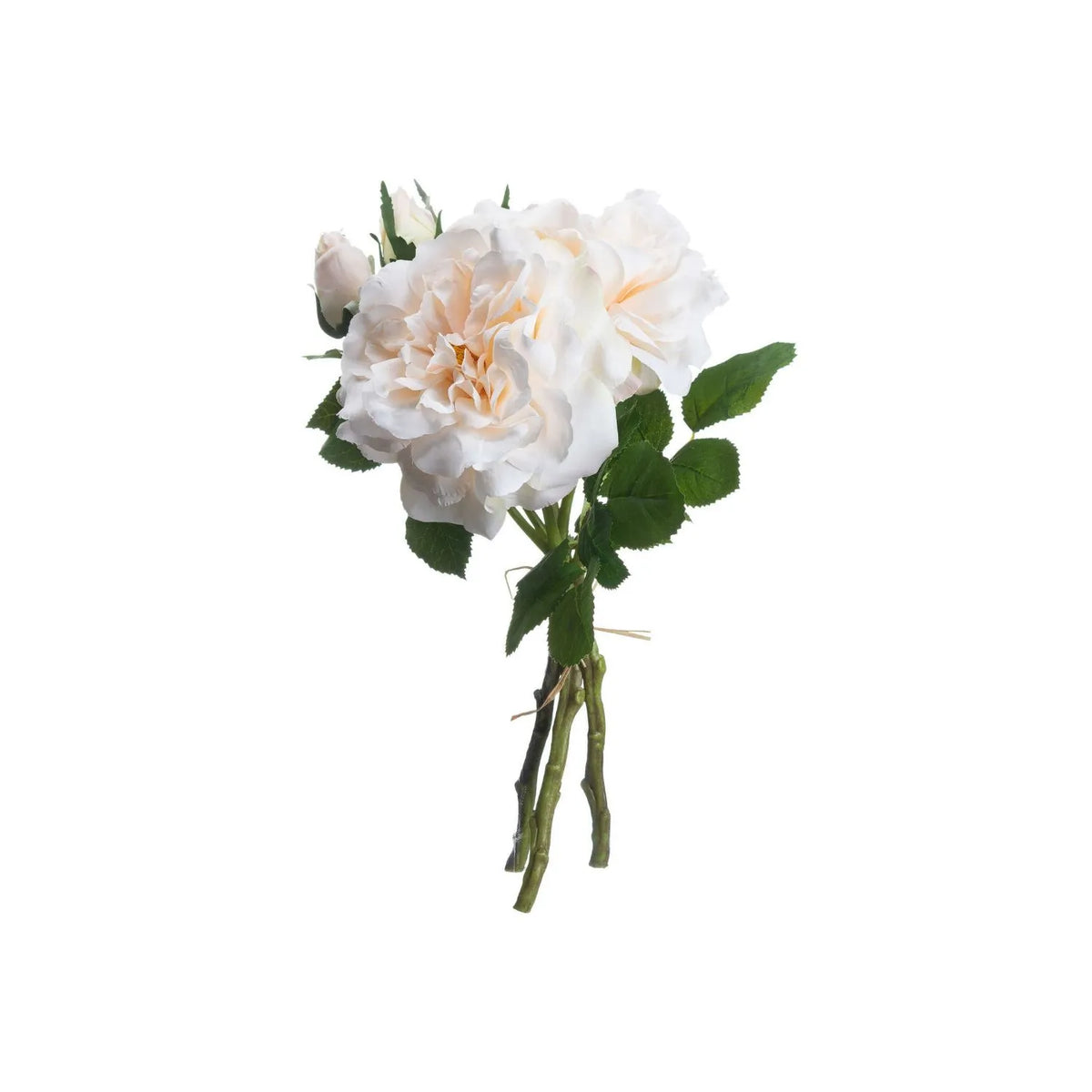 Artificial Pale Peach & Cream Rose Bunch with 3 Twine-Bound Stems – Realistic Faux Peachy Rose Posy 35x25x25cm – Full Rose Bunch | Click Style
