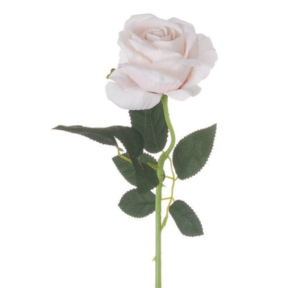 Artificial Pastel Pink Tea Rose Stem with Realistic Green Foliage – Lifelike Pale Pink Faux Rose Flower 53cm – Single Rose with Serrated Green Leaves & Thorn Detail | Click Style