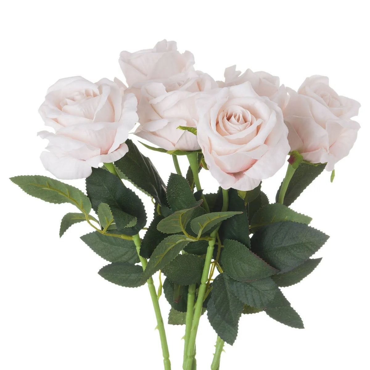 Artificial Pastel Pink Tea Rose Stem with Realistic Green Foliage – Lifelike Pale Pink Faux Rose Flower 53cm – Multi-Stem Rose Arrangement | Click Style