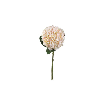 Artificial Peach Blush & Cream Hydrangea Stem with Realistic Green Leaves – Lifelike Faux Pink Hydrangea Flower 42x18x18cm – Full Single Stem on White Background | Click Style