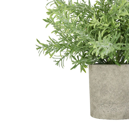 Artificial Rosemary Plant in Grey Stone-Effect Pot with Realistic Green Foliage – Lifelike Faux Potted Herb 24x24x24cm close-up showing trailing rosemary sprigs and the textured grey stone-effect pot against a white background | Click Style