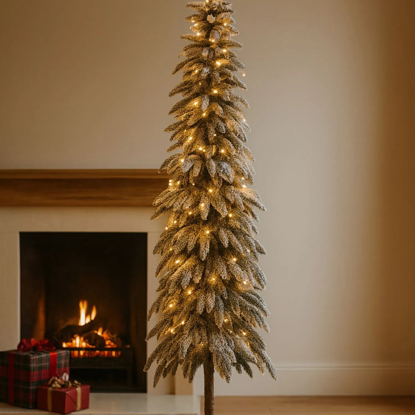 Artificial Snowy 6ft Pre-Lit Christmas Tree with 350 Warm White LED Lights – Slim Snow-Dusted Faux Fir | Click Style