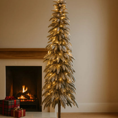 Artificial Snowy 6ft Pre-Lit Christmas Tree with 350 Warm White LED Lights – Slim Snow-Dusted Faux Fir | Click Style