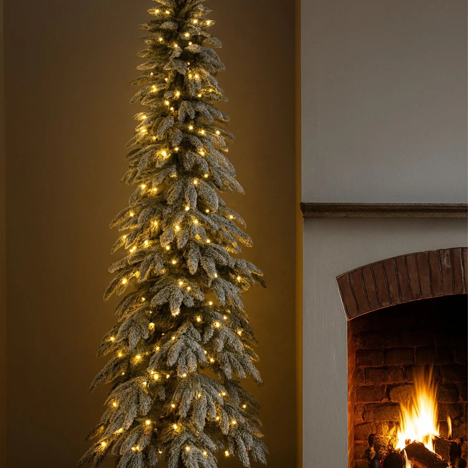 Artificial Snowy 6ft Pre-Lit Christmas Tree with 350 Warm White LED Lights – Slim Snow-Dusted Faux Fir | Click Style