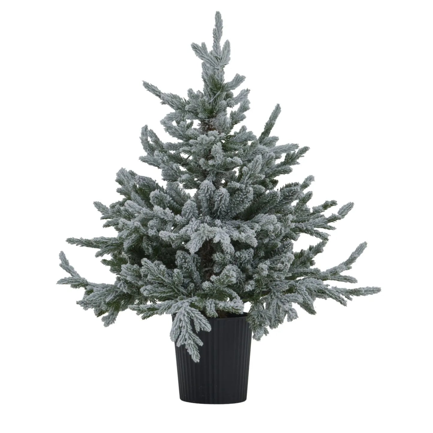 Artificial Snowy Green 3ft Pre-Lit Christmas Tree in Pot with 300 Warm White LED Lights – Potted Frosted Faux Fir for Indoor or Covered Outdoor Use | Click Style