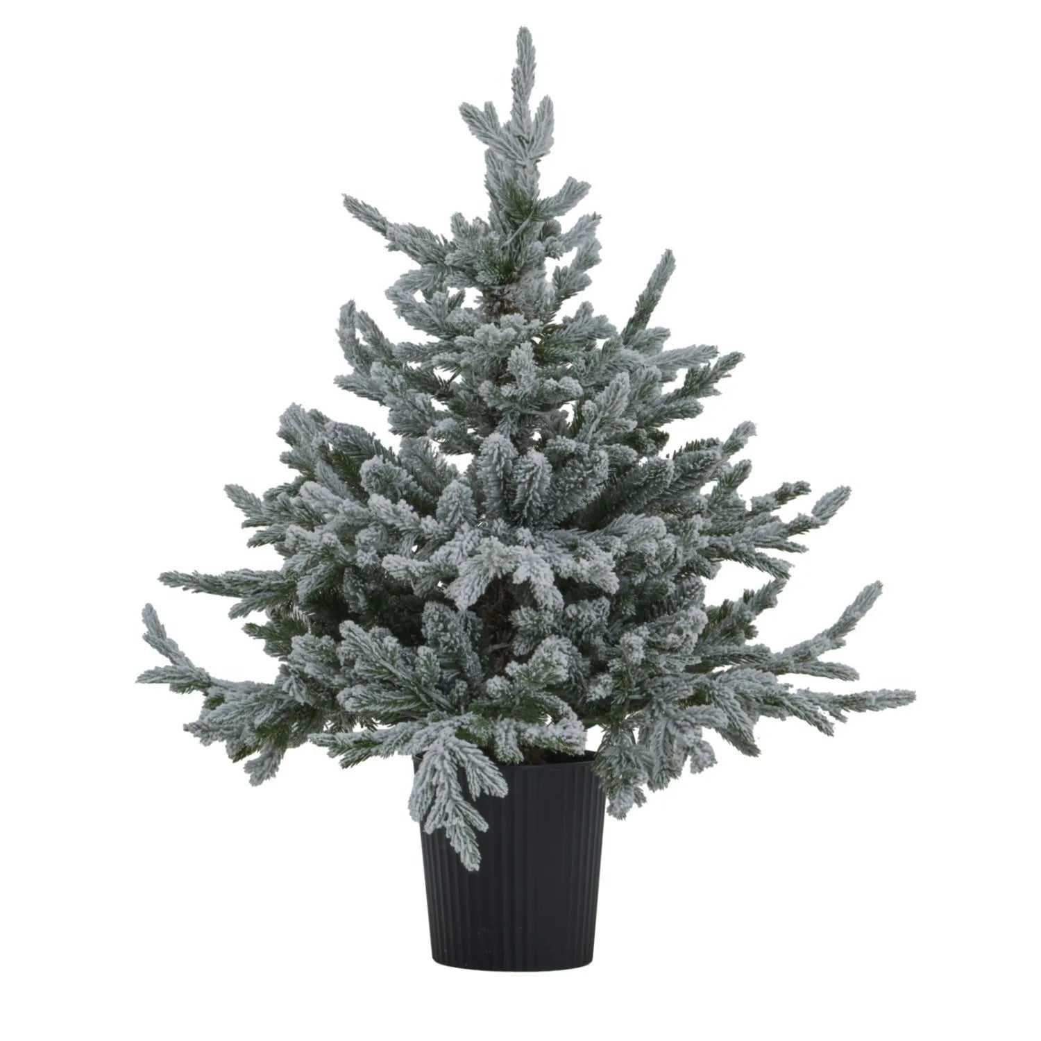 Artificial Snowy Green 3ft Pre-Lit Christmas Tree in Pot with 300 Warm White LED Lights – Potted Frosted Faux Fir for Indoor or Covered Outdoor Use | Click Style
