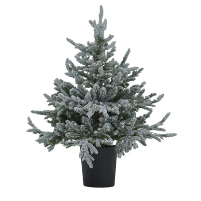 Artificial Snowy Green 3ft Pre-Lit Christmas Tree in Pot with 300 Warm White LED Lights – Potted Frosted Faux Fir for Indoor or Covered Outdoor Use | Click Style