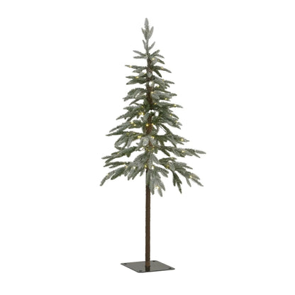 Artificial Snowy Green 4ft Pre-Lit Christmas Tree with 200 Warm White LED Lights – Slim Frosted Woodland Faux Fir 120x45x45cm | Click Style