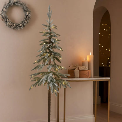 Artificial Snowy Green 4ft Pre-Lit Christmas Tree with 200 Warm White LED Lights – Slim Frosted Woodland Faux Fir 120x45x45cm | Click Style