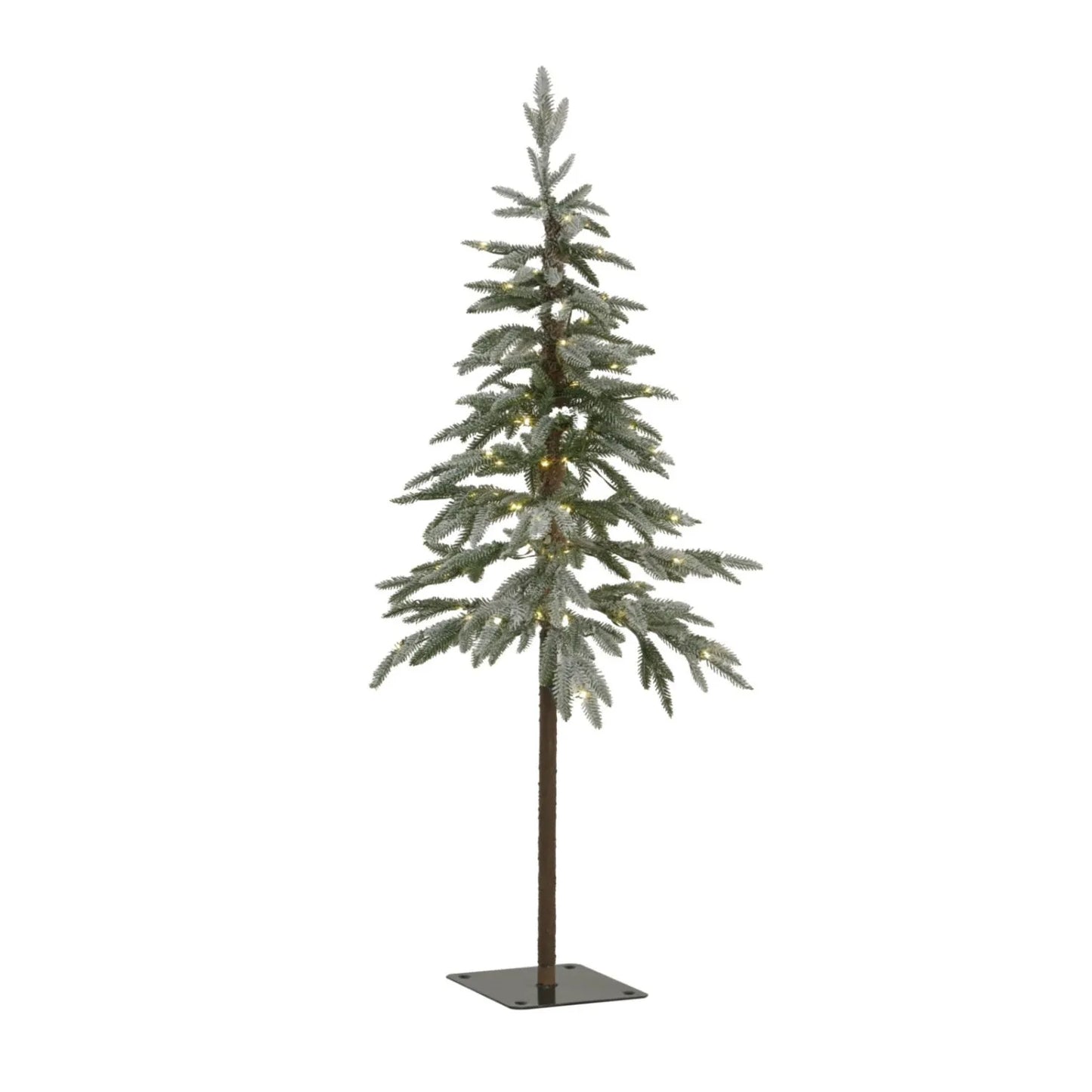 Artificial Snowy Green 4ft Pre-Lit Christmas Tree with 200 Warm White LED Lights – Slim Frosted Woodland Faux Fir 120x45x45cm | Click Style