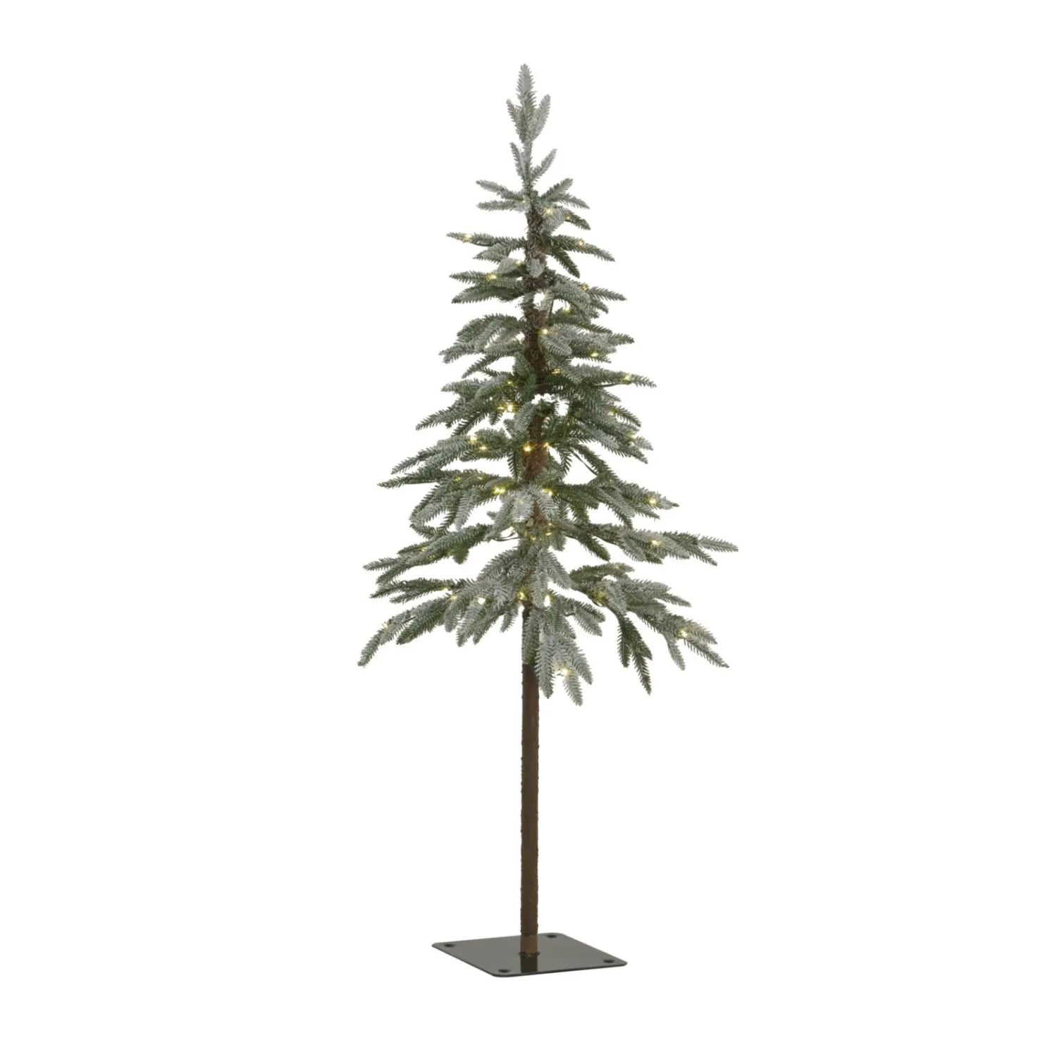 Artificial Snowy Green 4ft Pre-Lit Christmas Tree with 200 Warm White LED Lights – Slim Frosted Woodland Faux Fir 120x45x45cm | Click Style