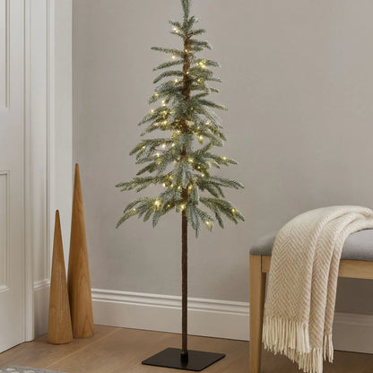 Artificial Snowy Green 4ft Pre-Lit Christmas Tree with 200 Warm White LED Lights – Slim Frosted Woodland Faux Fir 120x45x45cm | Click Style