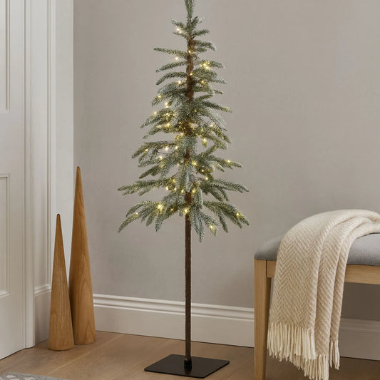 Artificial Snowy Green 4ft Pre-Lit Christmas Tree with 200 Warm White LED Lights – Slim Frosted Woodland Faux Fir 120x45x45cm | Click Style