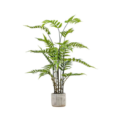 Artificial Tall Green Fern Plant in Distressed Cement Pot with Realistic Fronds – Lifelike Faux Indoor Plant 107x41x41cm shown in full against a white background with delicate green foliage and slender stems | Click Style