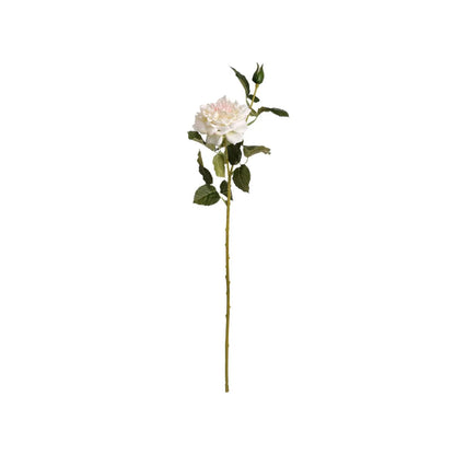 Artificial White Garden Rose Spray with Open Bloom & Rosebud – Lifelike White Faux Rose Flower with Pale Pink Centre & Realistic Green Foliage 68cm – Full Stem View | Click Style